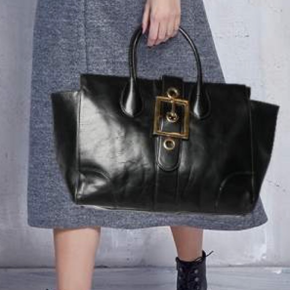 Gucci top handle buckle Black Leather Shoulder Bag handbag bag - Picture 2 of 2